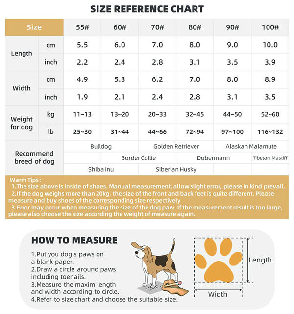 dog winter boots waterproof size chart